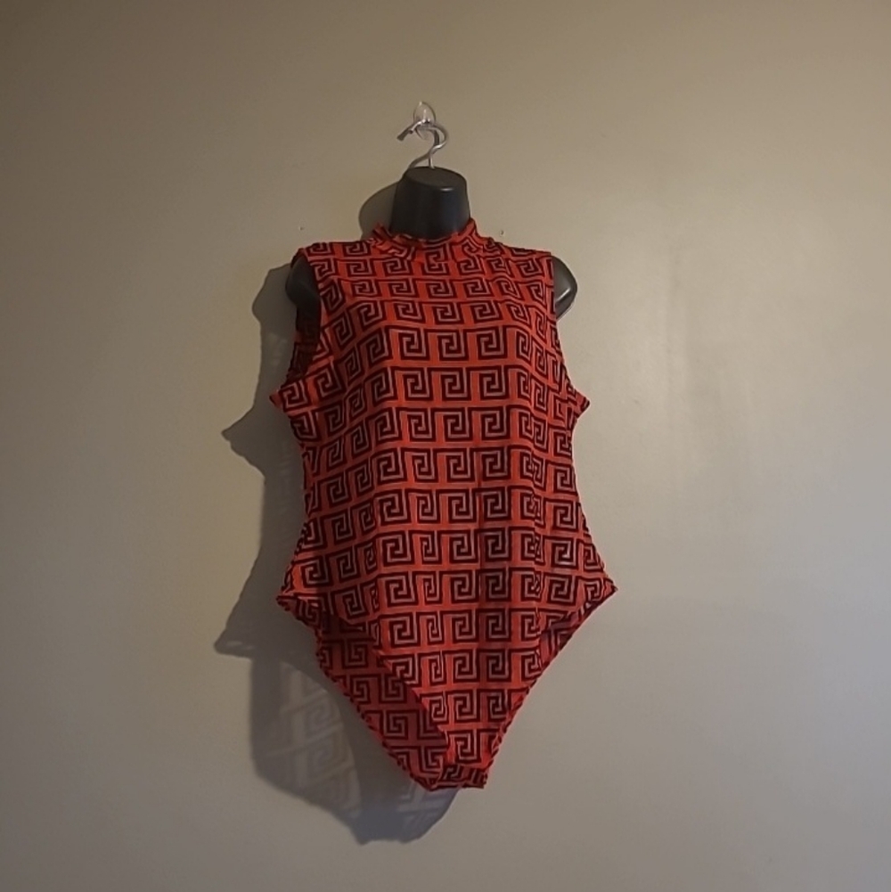 Red Geometric Pattern Bodysuit